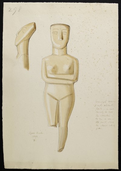 Drawing of a marble Cycladic Figure, Syros 1809 by Thomas Burgon